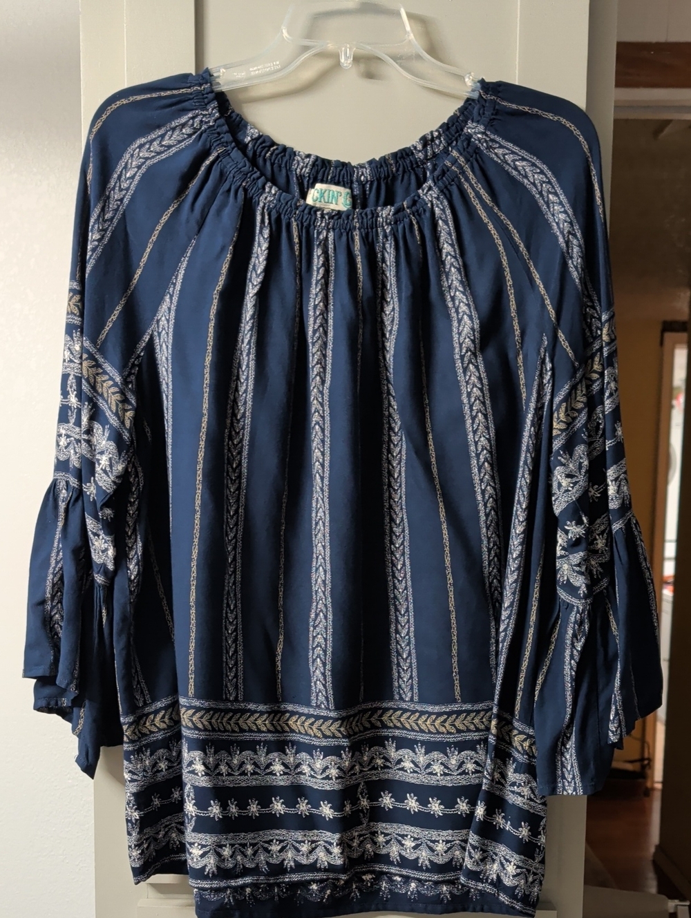 Skies Are Blue Navy Embroidered Peasant Tunic - Skies Are Blue